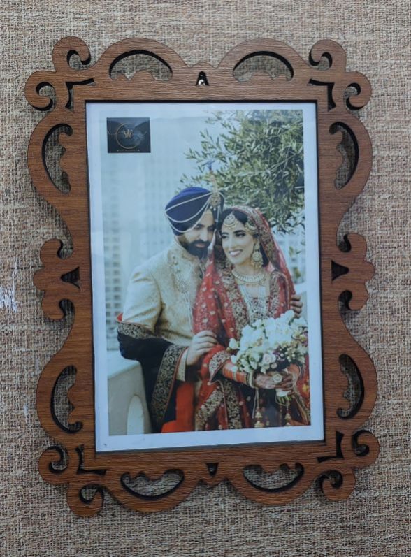 Wooden Photo Frame With Laser Cutting Brown