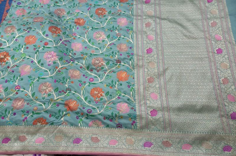 Khadhail Banarase Printed Pure Katan Silk Saree, Technics : Embroidery Work