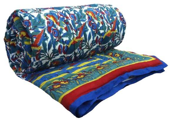 LOVE BIRDS 3297 King Size Hand Block Printed Cotton Quilt Bed Shets