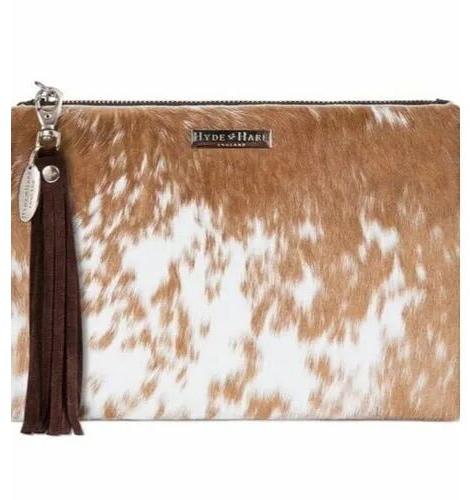 Printed Leather Ladies Pouch, Color : Brown White