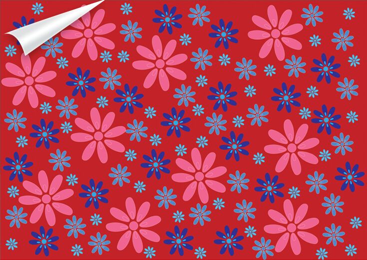 Red Blue flowers gift wrapping paper