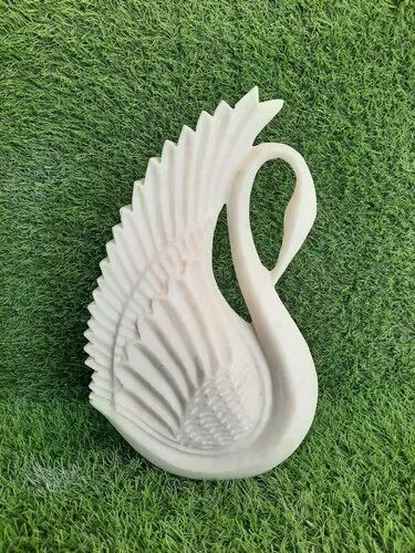White Glossy Marble Swan Bird Sculpture