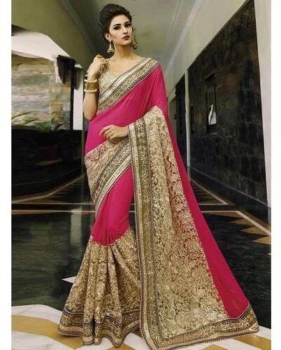 Georgette Embroidered Saree, Occasion : Wedding Wear, Party Wear