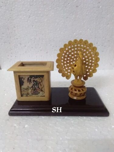 Sourabh Handicrafts Brown Wooden Pen Stand, for Office