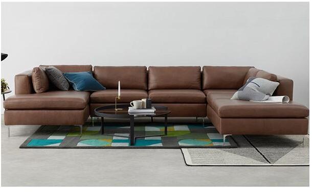 Seven Seater Leatherette Corner Sofa, Color : Brown