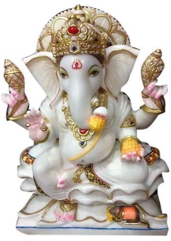 Polished Printed Ganesh Ji Marble Statue, Packaging Type : Thermocol Box, Carton Box