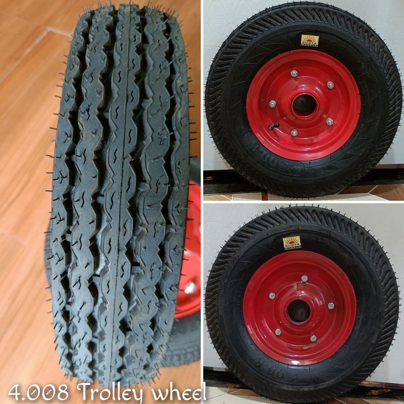Black Rubber Rebelt Wheelbarrow Tyre, Size : 4.008