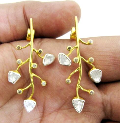 Stem Shape Rose Cut Diamond Earrings