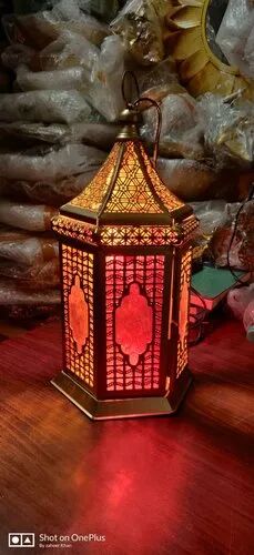 Creatick Impex Glass Brass Moroccan Hanging Lantern, Packaging Type : Carton Box