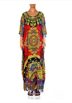 Silk Digital Print Luxury Kaftan, Occasion : Beach Wear