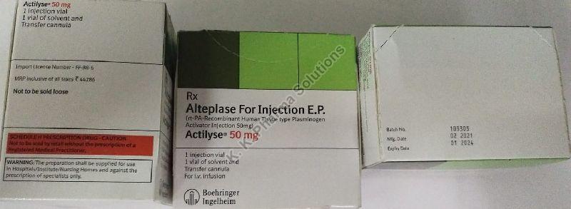 Actilyse 50mg alteplase injection, Packaging Type : BOTTLE