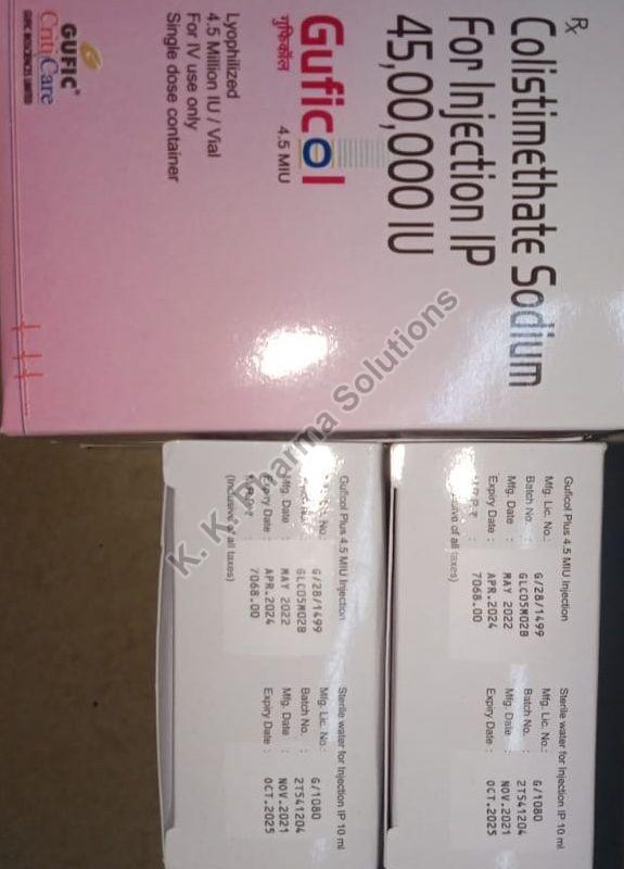 Pink Injection GUFICOL 4.5 MIU Colistimethate Sodium, for COMMERICAL, Shelf Life : 2 Year