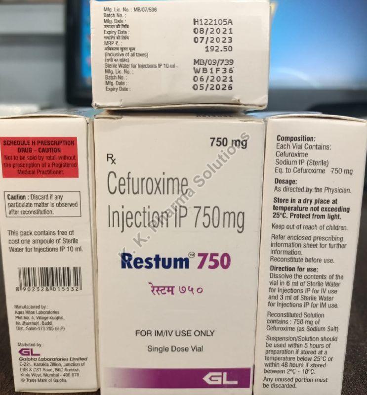 Restum 750 cefuroxime injection, for Pharmaceuticals, COMMERICAL, Grade Standard : Medicine Grade