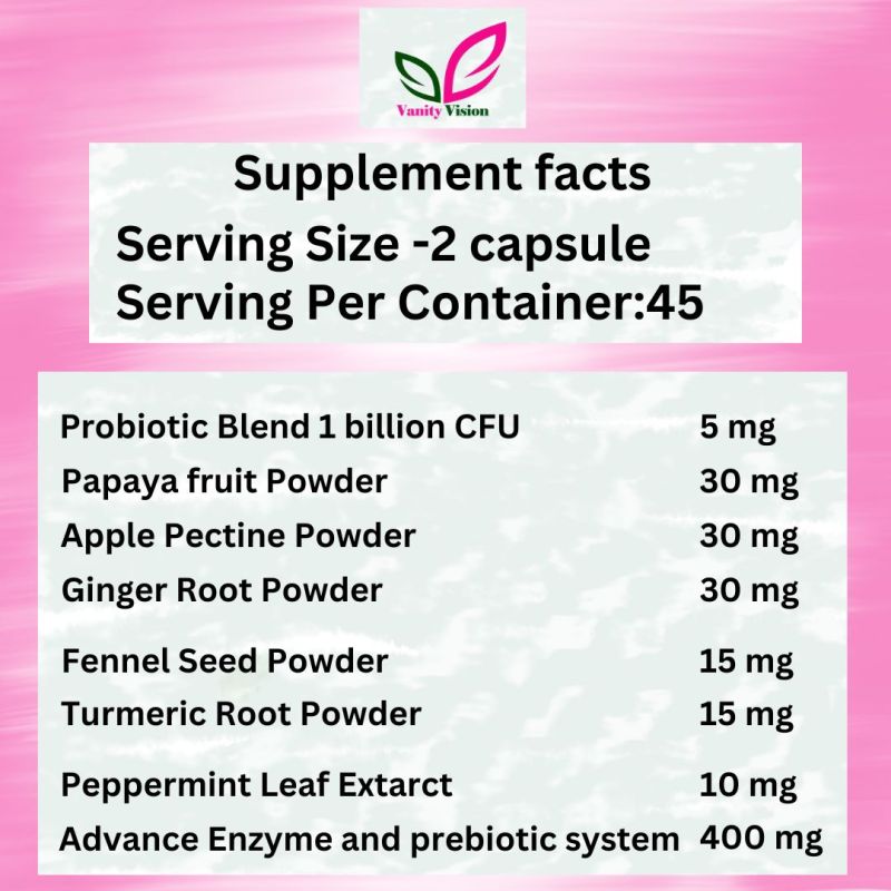 Vanity Vision Gut Health Capsules, Packaging Type Plastic Bottle