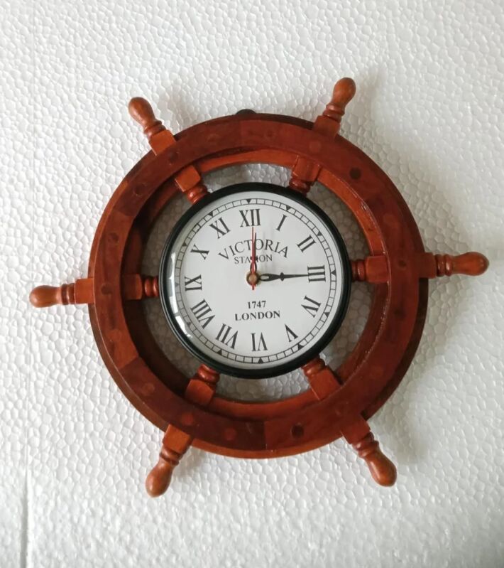 Ethica Handicrafts Round Wooden Wall Clock, Color : Brown