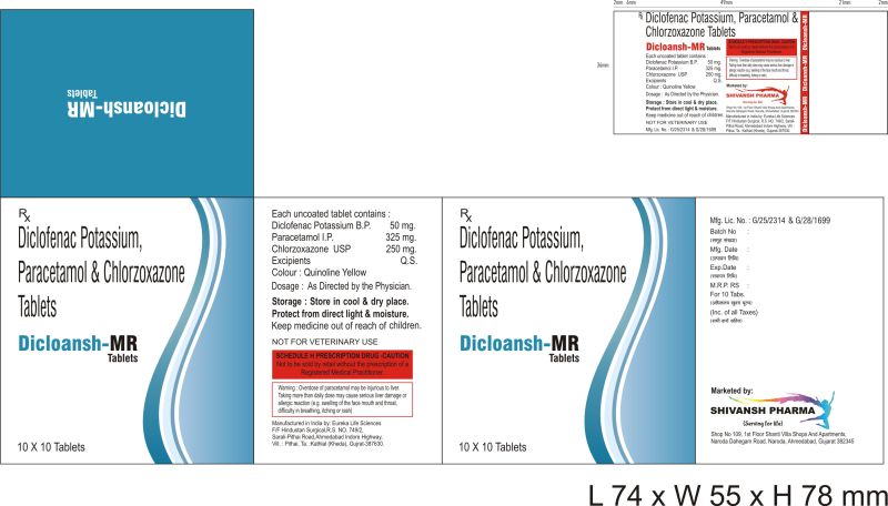 Diclofenac Potassium, Paracetamol and Chlorzoxazone Tablets