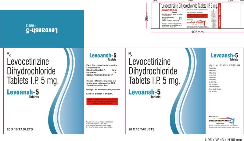 Levoansh Levocetirizine Dihydrochloride 5mg Tablets, Packaging Type : Blister