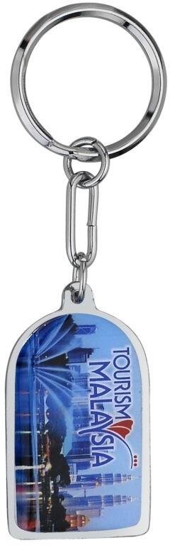 Chrome Printed Mild Steel Tourism Malasia Promotional Keychain, Color : Silver