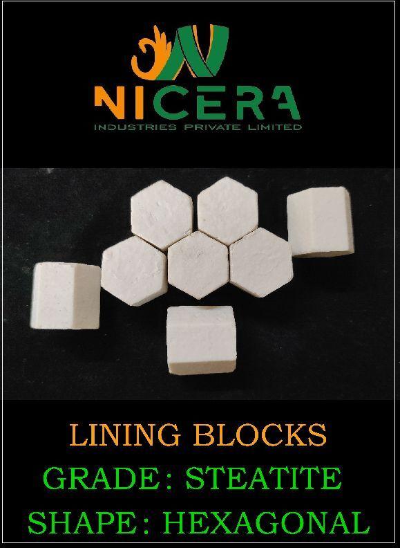Solid Steatite Hexagonal Lining Blocks, for Industrial, Color : Off White