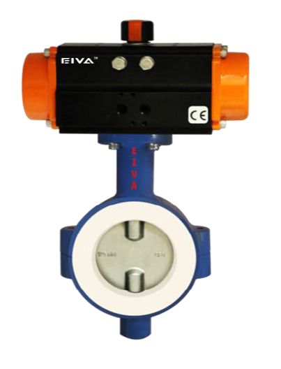 Pneumatic Actuator Operated 2 Piece FEP Lined Butterfly Valve