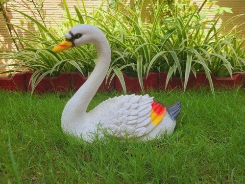 Poly Resin Sitting Swan Garden Decor, Color : White