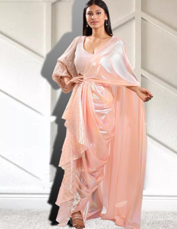 Plain Silk Designer Indo Western Saree, Occasion : Party Wear