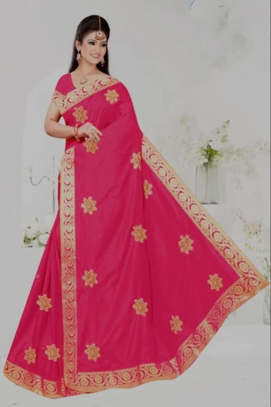 Embroidered Dola Silk Saree, Feature : Anti-Wrinkle, Dry Cleaning, Easy Wash, Shrink-Resistant
