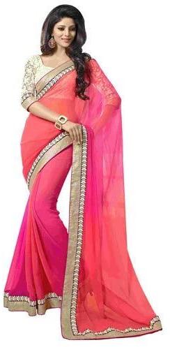 Fancy Georgette Saree, for Easy Wash, Anti-Wrinkle, Shrink-Resistant, Occasion : Party Wear