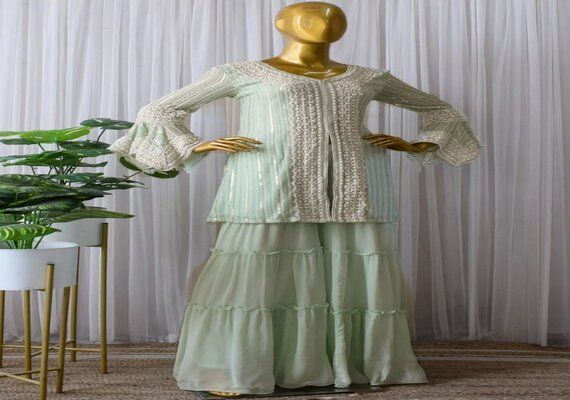 Georgette Indo Western Sharara Suit, Size : L, M, XL, XXL
