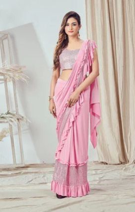 Lycra Pre Stitched Saree, For Easy Wash, Dry Cleaning, Anti-wrinkle, Shrink-resistant, Saree Length : 6.3 Meter