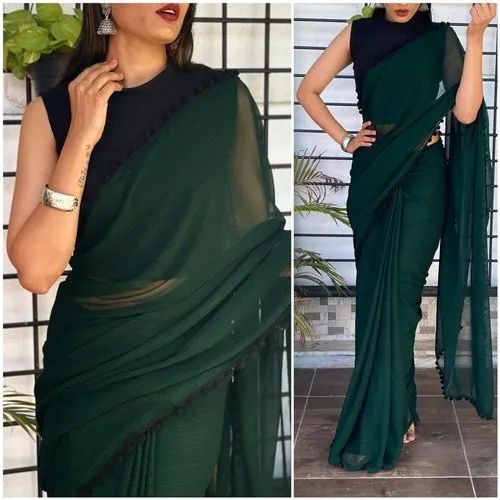 Plain Georgette Saree, for Easy Wash, Anti-Wrinkle, Shrink-Resistant, Occasion : Casual Wear