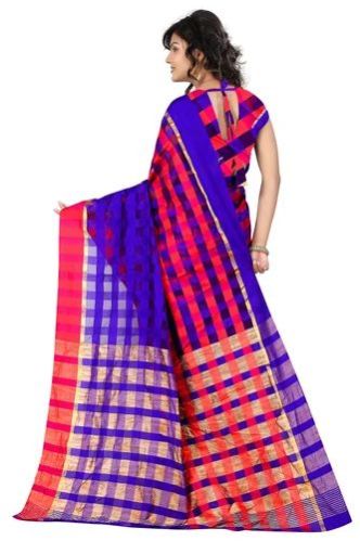 Printed Cotton Chex Saree, for Easy Wash, Anti-Wrinkle, Shrink-Resistant, Occasion : Casual Wear