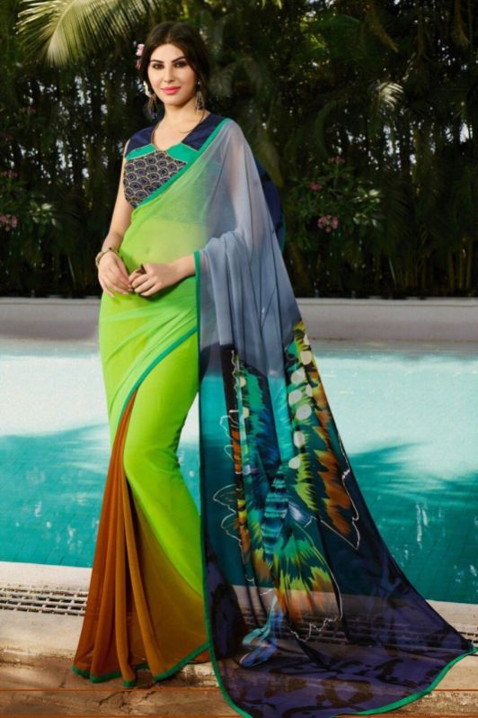 Printed Georgette Saree, for Easy Wash, Anti-Wrinkle, Shrink-Resistant, Occasion : Casual Wear