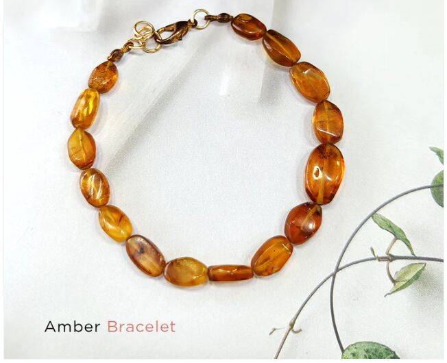 Natural Amber Bracelet, Shape : Round