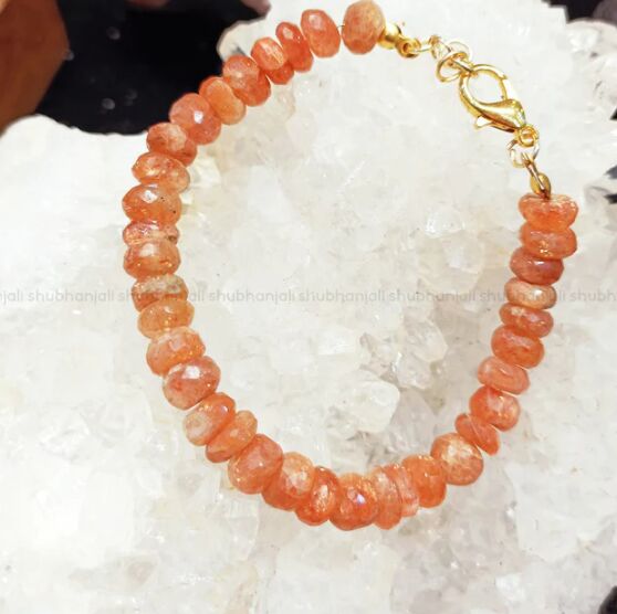 Orange Sun Stone Faceted Bracelet
