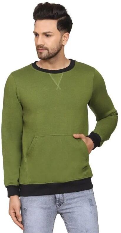 Round Neck Plain Poly Fleece Men Sweatshirt, Size : XS To XXL