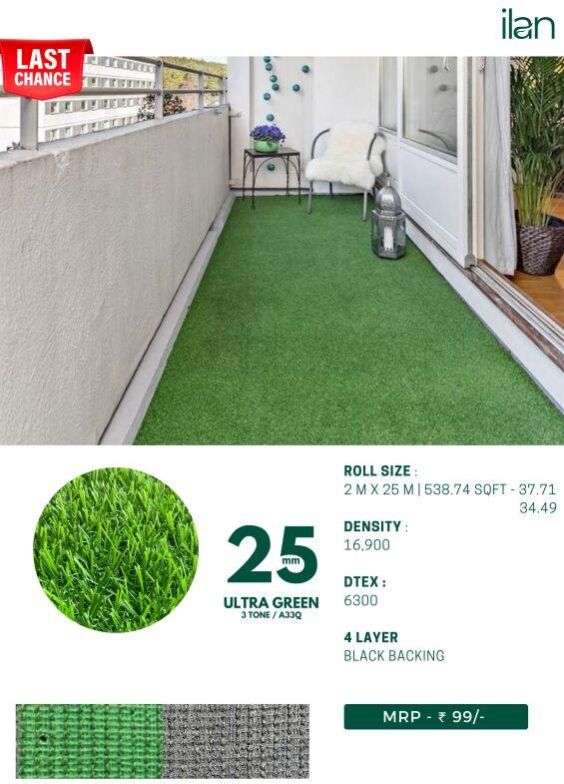 25 Mm Ultra Green Artificial Grass