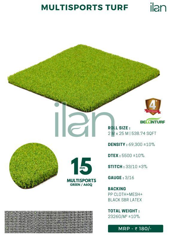 15 Mm Multisport Green Grass, Length : 0-25 Mtr