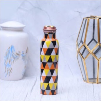 Geometric Design Copper Water Bottle, Packaging Type : Paper Box