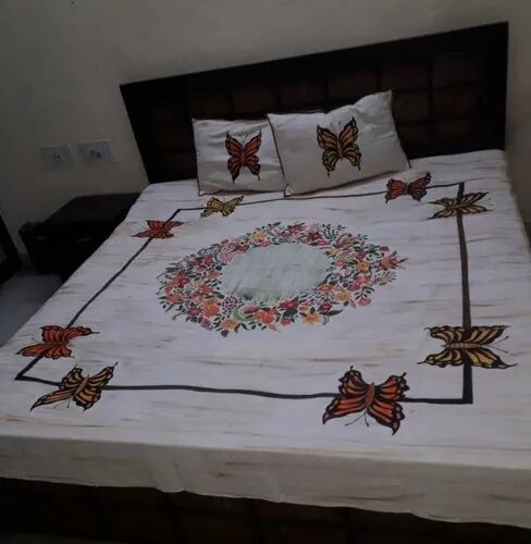 Khadi Hand Painted Bed Sheet, Size : Queen size