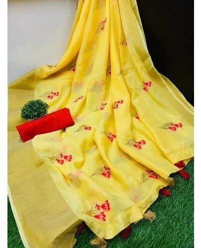 Printed Soft Linen Saree, Saree Length : 5.6 m
