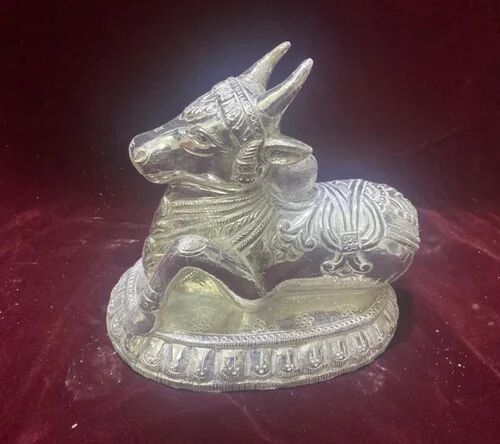 Silver Plated Wood Nandi Statue, Size : 6 Inch (Height)
