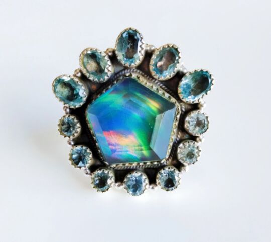 Aurora Opal handmade ring, Feature : Unique Designs, Light Weight, Durable