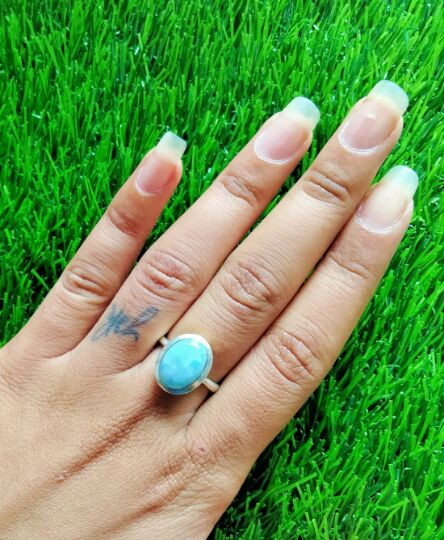 Blue Gemstone Polished Dominican Larimar Ring, for Jewellery