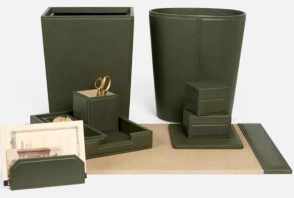 Leather onyx green desk accessories