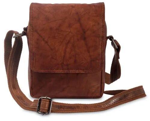 Brown Leather Side Bag, Size : 17 X 10 X 19 CM
