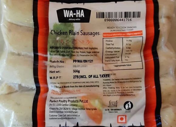 Chicken Plain Sausages, Freezing Processing : Cold Storage