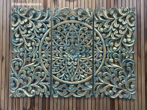 Wooden Carving Panel, Color : Turquoise Golden
