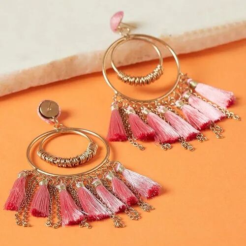 Brass Tassel Earrings, Color : Golden Pink