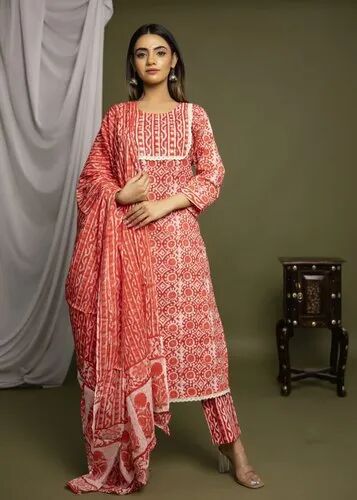 Stitched Cotton Round Neck Ladies Suits, Pattern : Embroidered